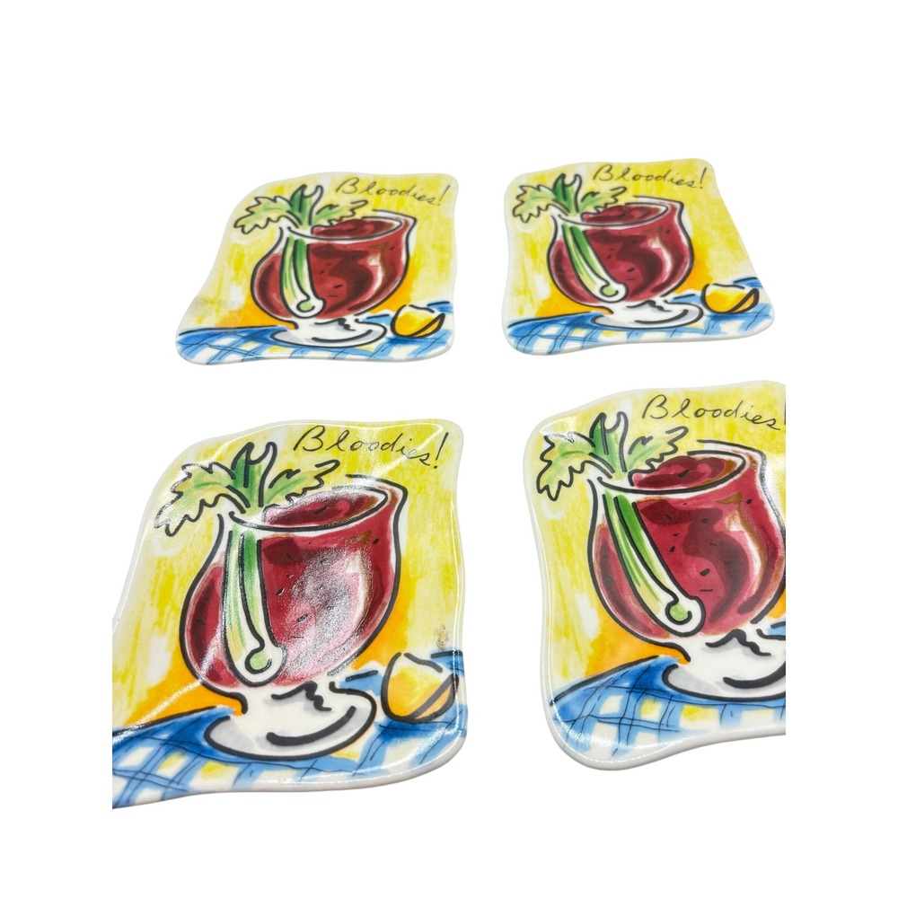 Mud Pie Coasters Yellow Tracy Flickinger Bloody Mary Ceramic Set of 4